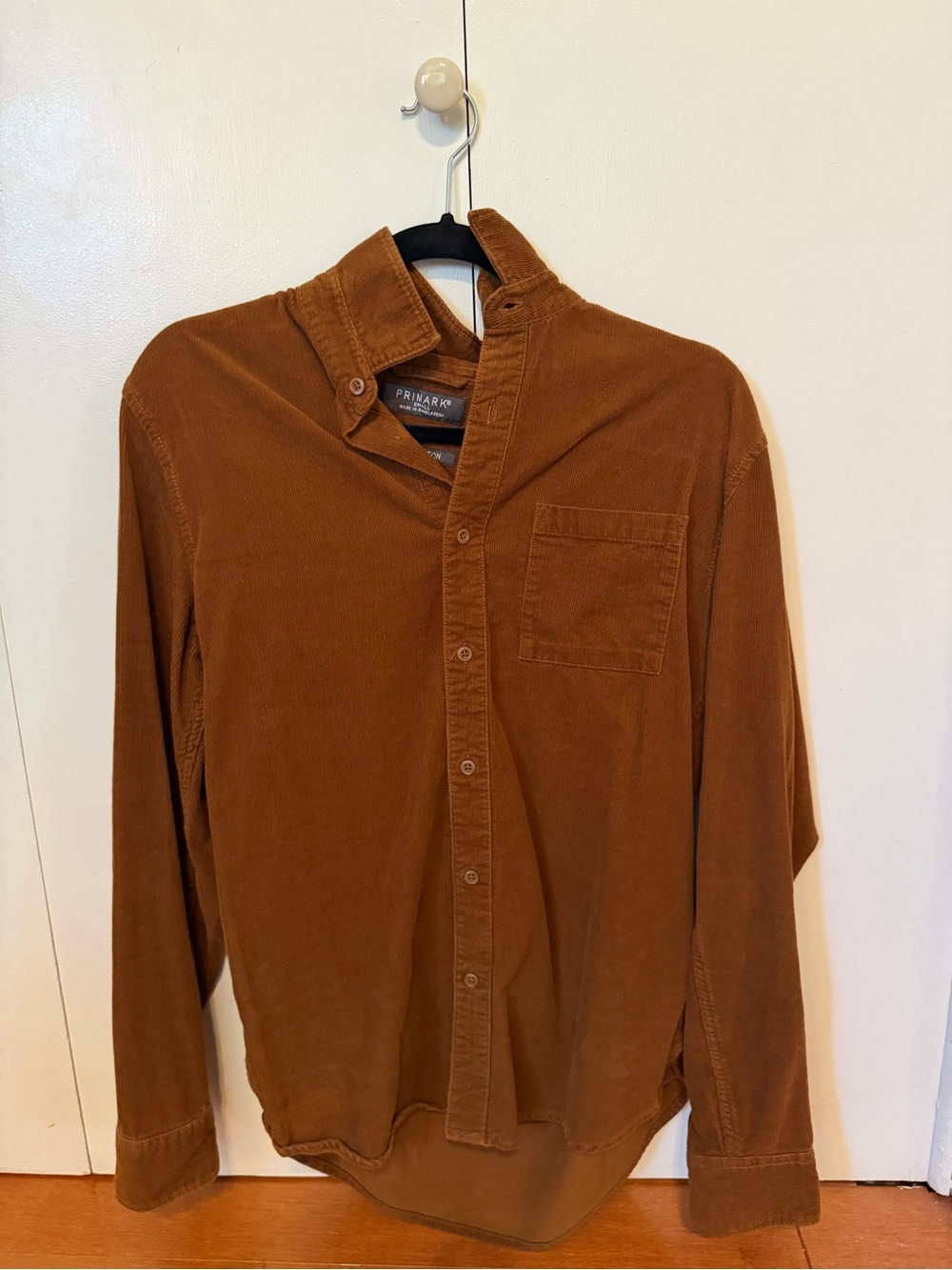Primark Men's Corduroy Button-Down Shirt in Rust Brown